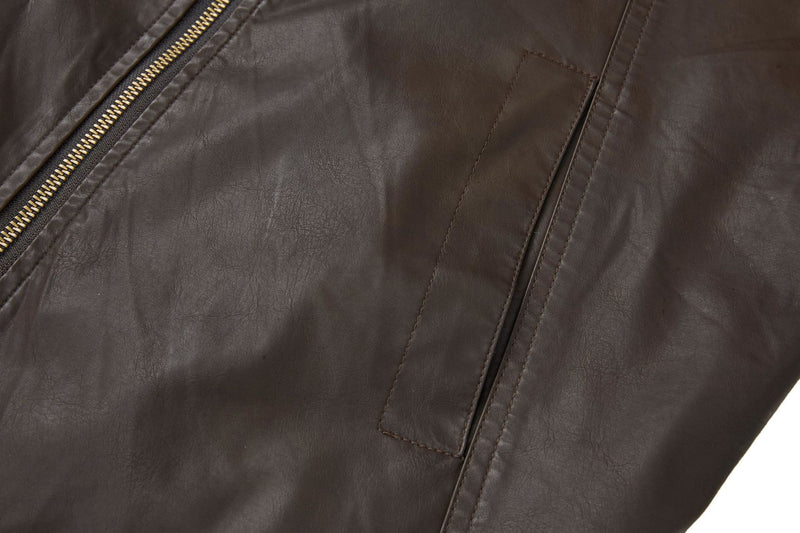 Veste moto en simili cuir – Col montant, poches zippées déconstruites, style biker rétro