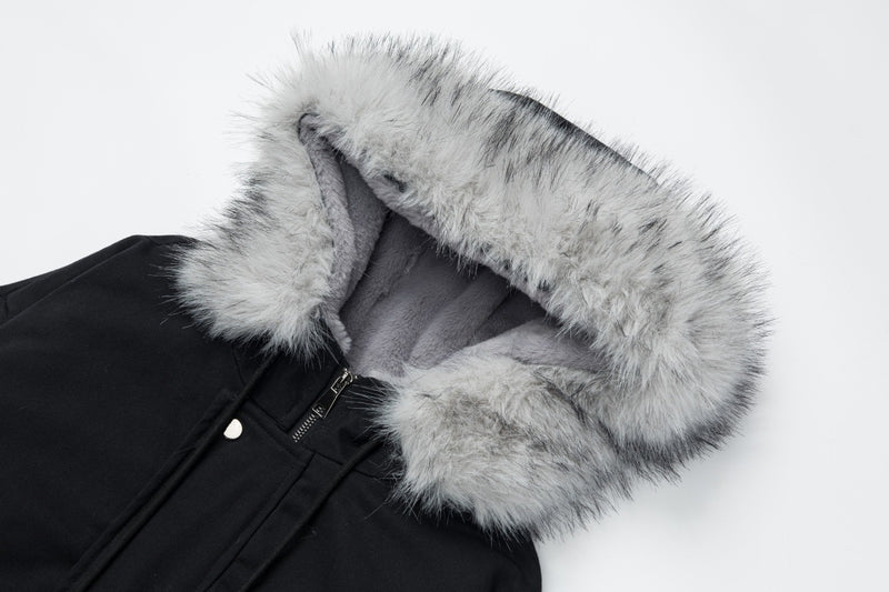 Chaqueta acolchada oversize con capucha y ribete de pelo sintético