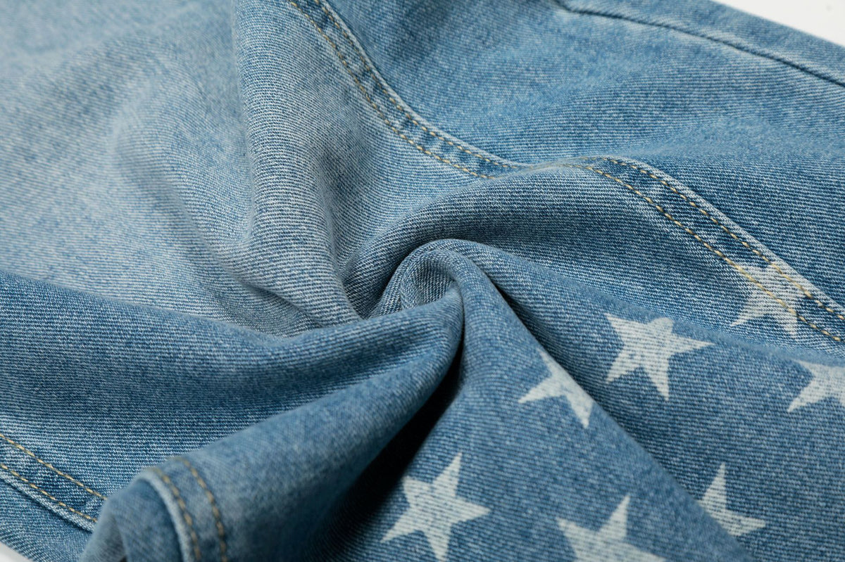 Baggy Star Print Jeans Wide-Leg Denim Pants