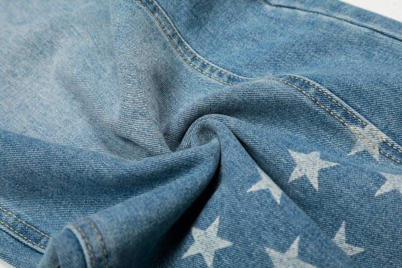 Baggy Star Print Jeans Wide-Leg Denim Pants