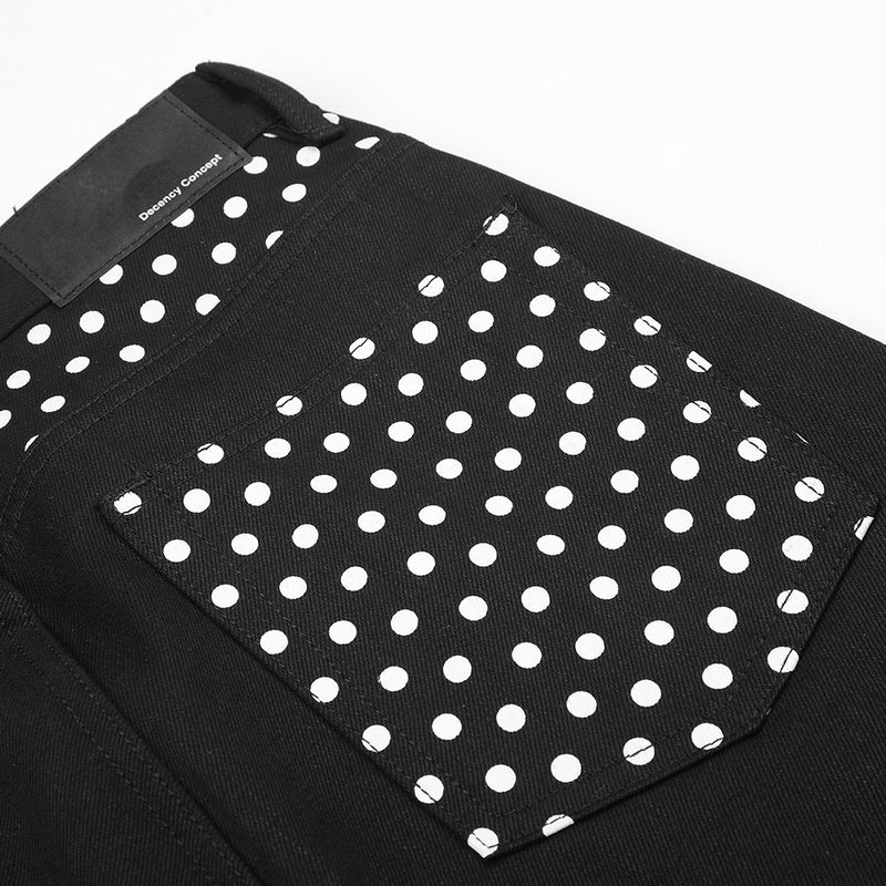 Pantalon à jambes larges avec poches contrastantes à pois et revers aux ourlets