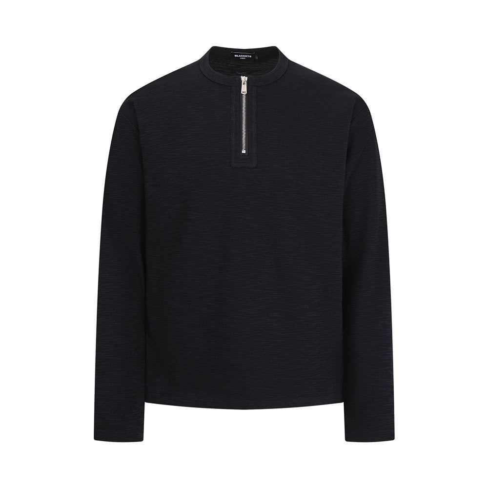 SEAKOFF Men's Textured Quarter-Zip Mock Neck Long-Sleeve Shirt