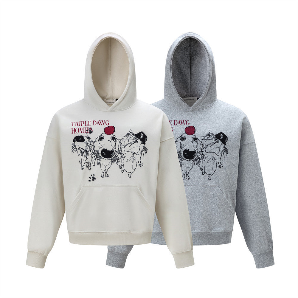 Triple Dawg Homies Graphic Pullover Hoodie – Oversized Hip-Hop Sweatshirt