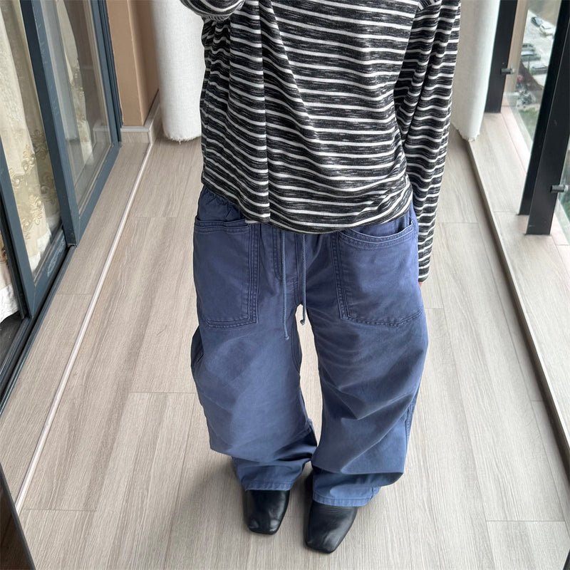 Baggy Wide-Leg Cargo Pants for Men – Vintage Workwear Style with Elastic Waist