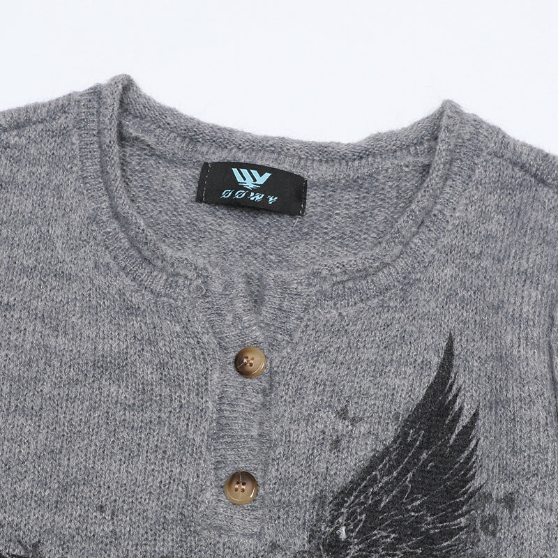 Eagle Cross Graphic Knit Sweater – Vintage American Henley Pullover