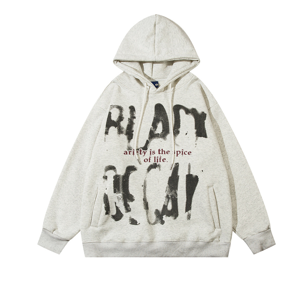 Oversized heavyweight graffiti graphic hoodie in heather grey with large brushstroke lettering on the front and WHATEVER prin