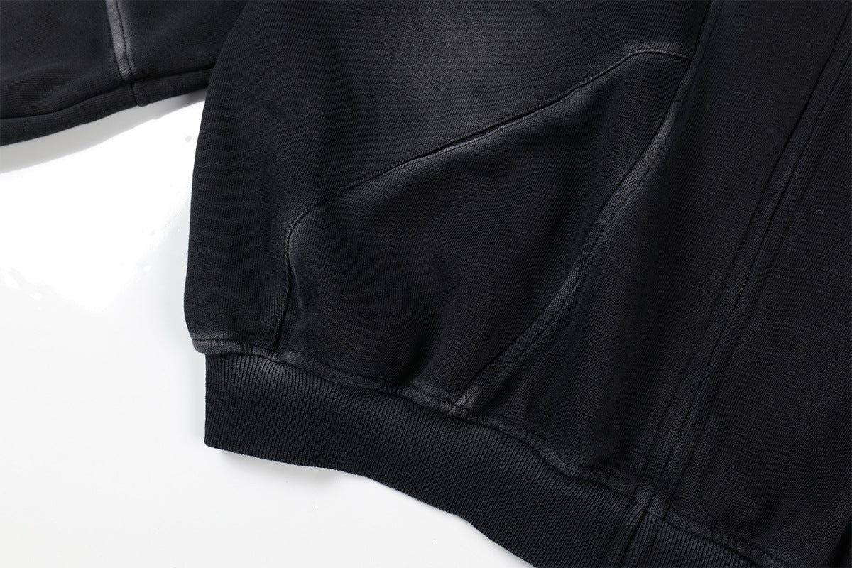 Sudadera de hombre con capucha y cremallera, paneles lavados y corte extragrande