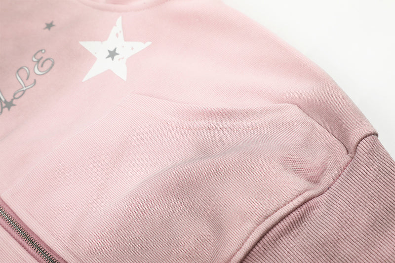 Sweat à capuche zippé à motif étoile – Sweat-shirt streetwear oversize vintage délavé