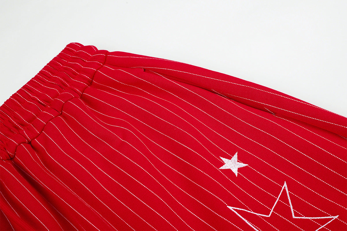 Wide Leg Striped Pants with Star Embroidery – Baggy Street Dance Trousers