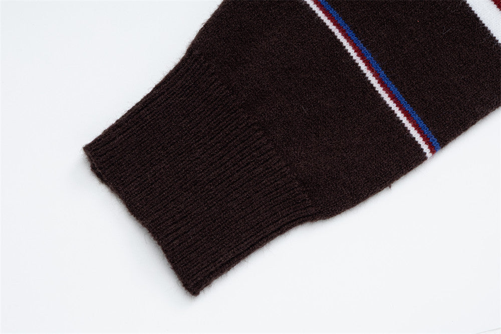 Men's Striped Polo Collar Knit Sweater – Relaxed Fit Long Sleeve