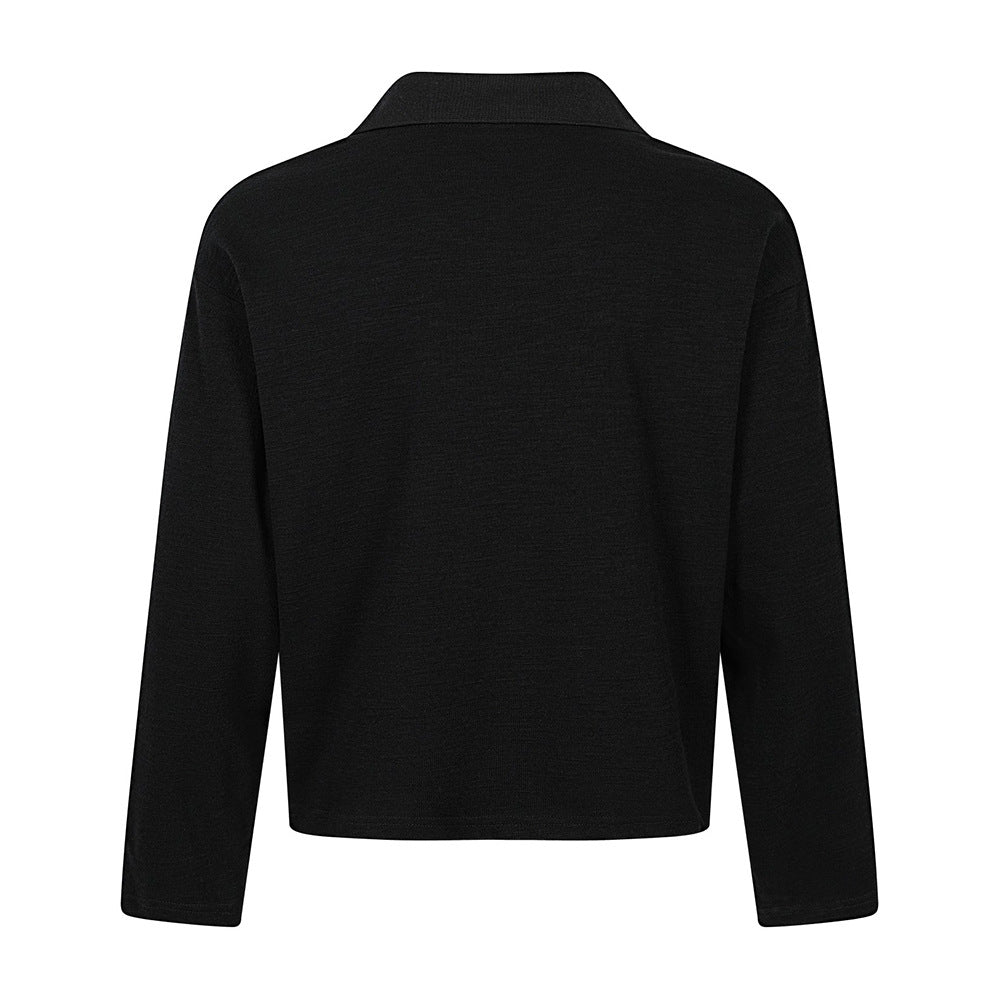 Gothic Angel & Reaper Print Long-Sleeve Polo-Collar Tee