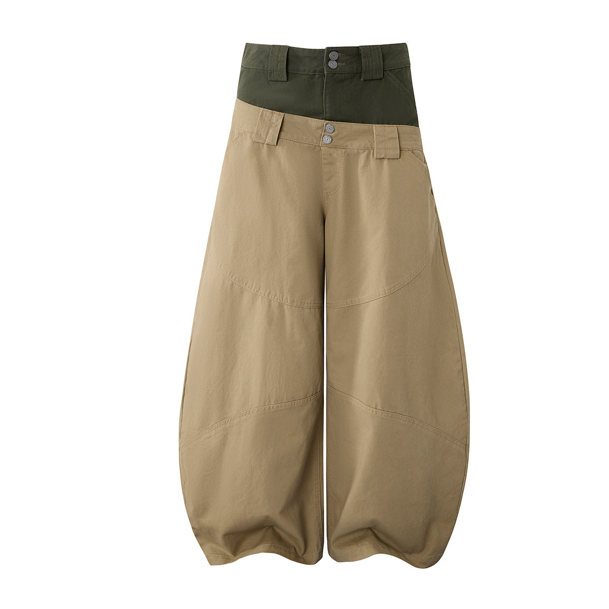 Baggy Khaki Cargo Pants – Double Waist Wide-Leg Balloon Trousers with Cross