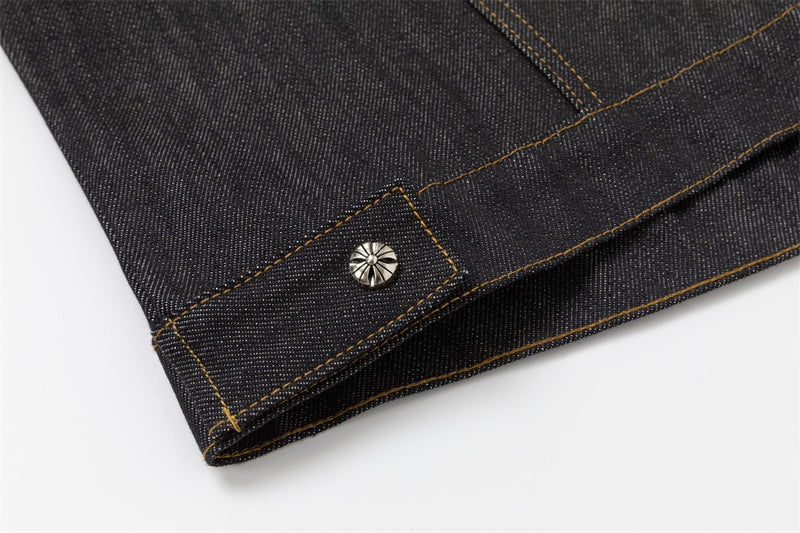 Men's Black Jean Jacket – Stand Collar, Asymmetric Placket & Cropped Silhouette