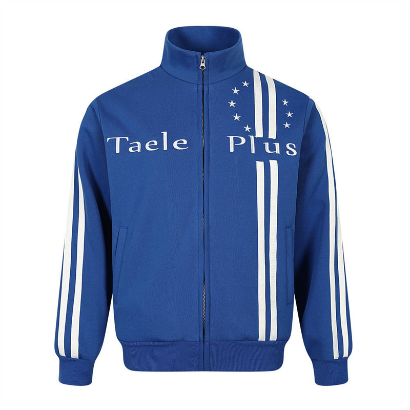 Track Jacket Mock Neck Full-Zip with Stripe Detail & Star Embroidery
