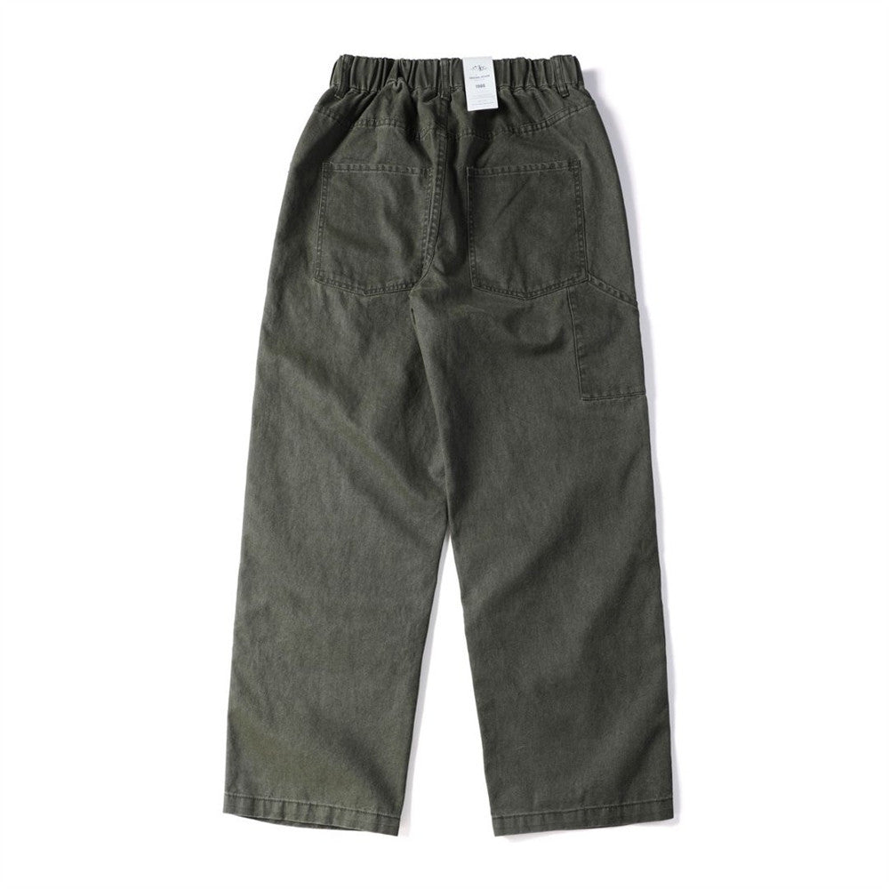Vintage Washed Canvas Wide-Leg Utility Pants with Patch Pockets