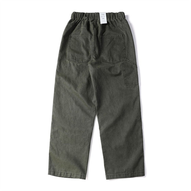 Vintage Washed Canvas Wide-Leg Utility Pants with Patch Pockets