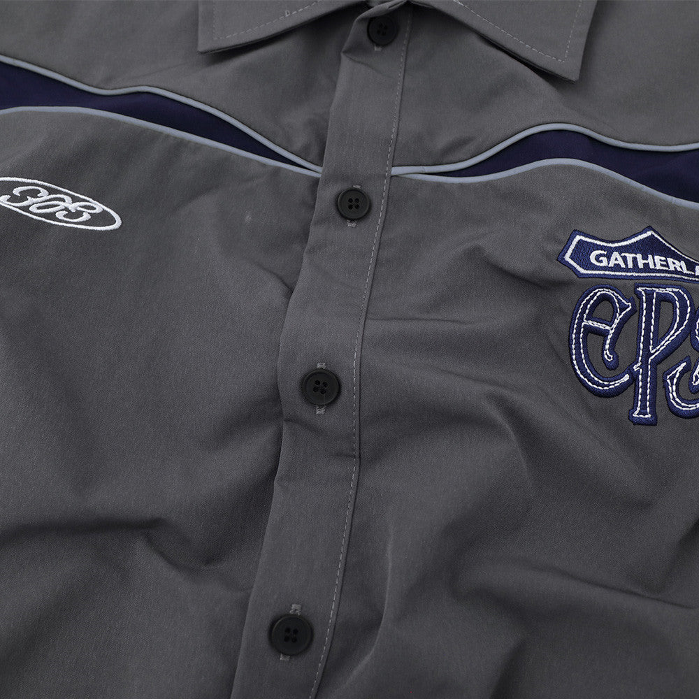 Colorblock Racing Long Sleeve Shirt – Relaxed Fit Moto-Inspired Button-Up
