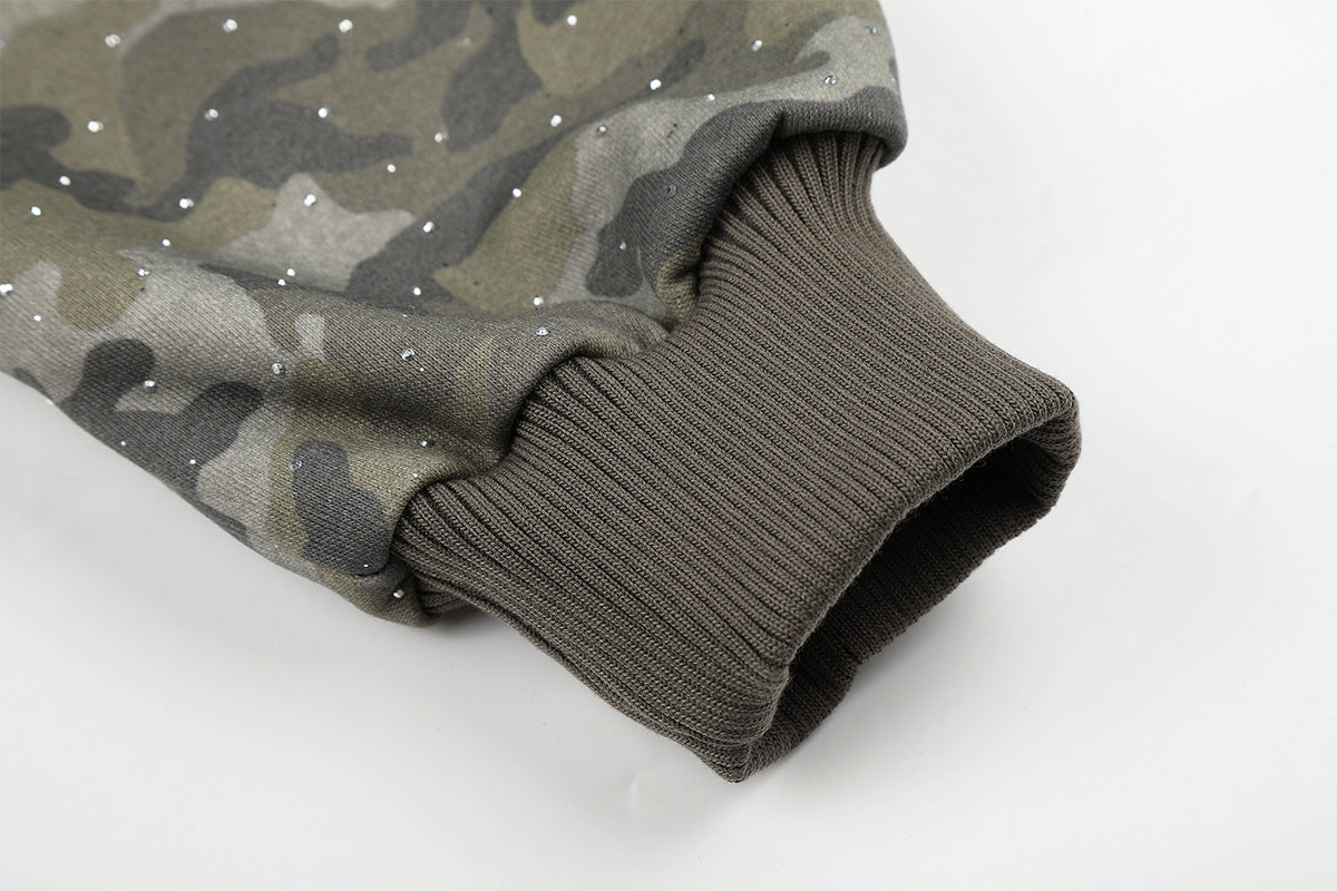Sweat à capuche zippé camouflage – Sweat oversize camouflage scintillant entièrement zippé avec
