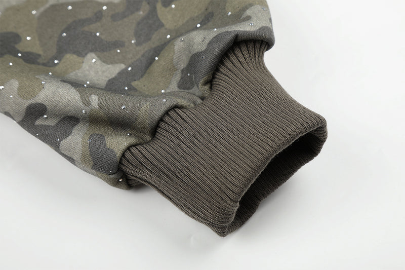 Sweat à capuche zippé camouflage – Sweat oversize camouflage scintillant entièrement zippé avec