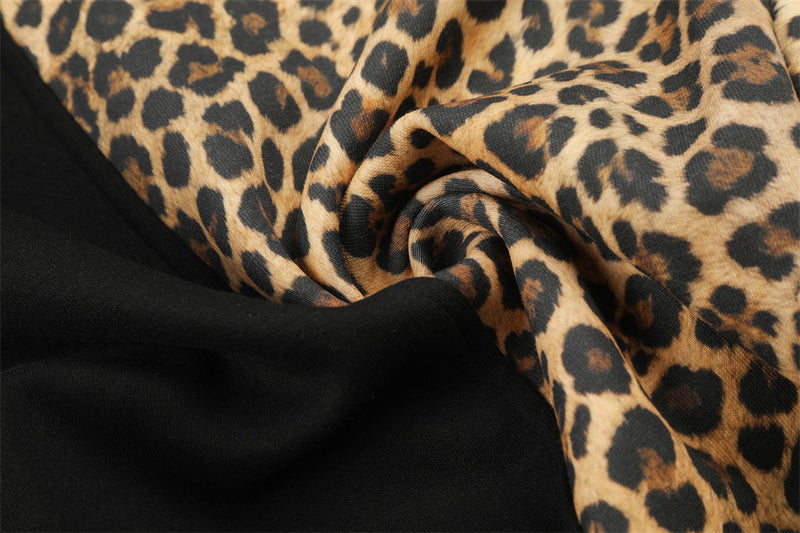 Men's Leopard Print Wide-Leg Sweatpants – Black Colorblock Oversized Street