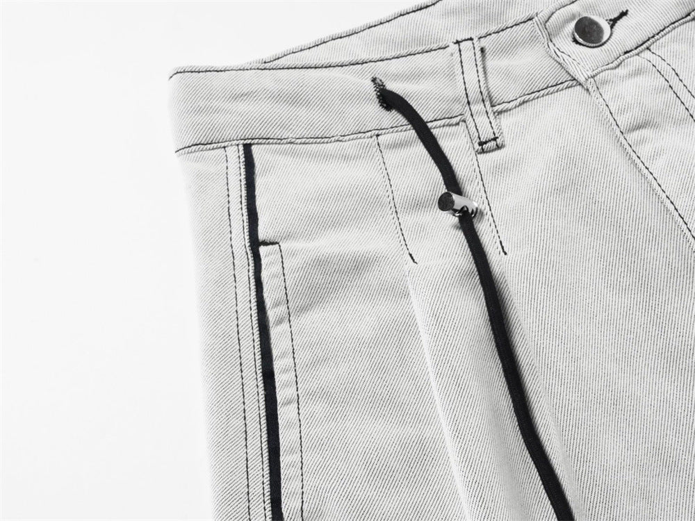 Wide-Leg Jeans Men's Deconstructed Contrast Stitch Baggy Denim Pants