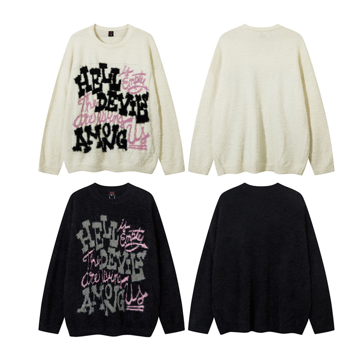 Pull oversize en maille jacquard à lettrage – Hell Is Empty, motif graffiti
