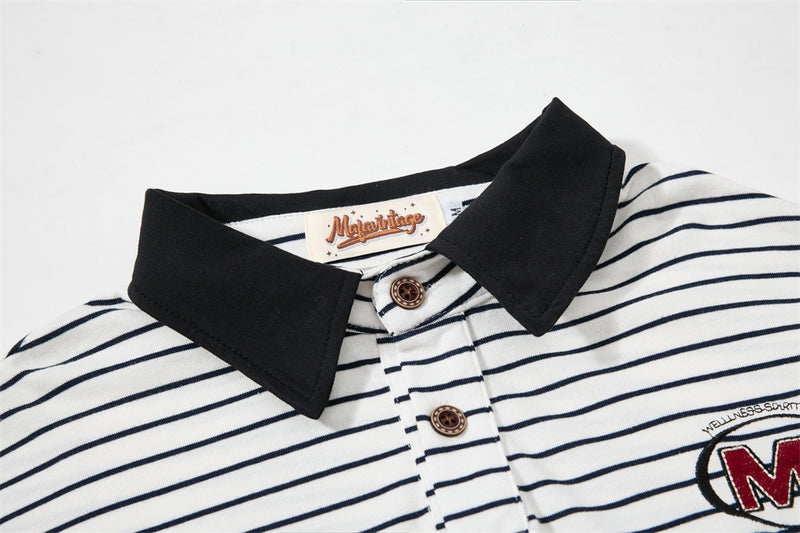 Striped Long Sleeve Shirt Mens Polo — Varsity Embroidery, Relaxed Fit