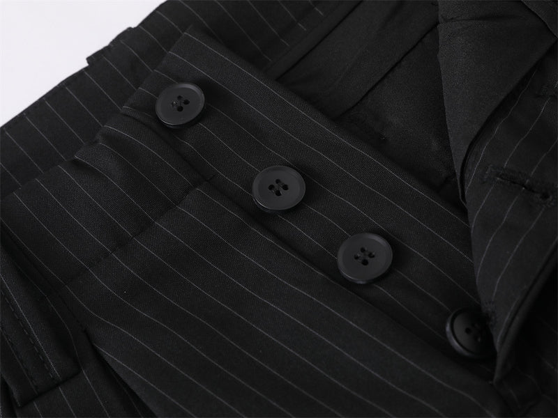 Men's Black Pinstripe Wide-Leg Trousers – Pleated Button-Fly Dress Pants