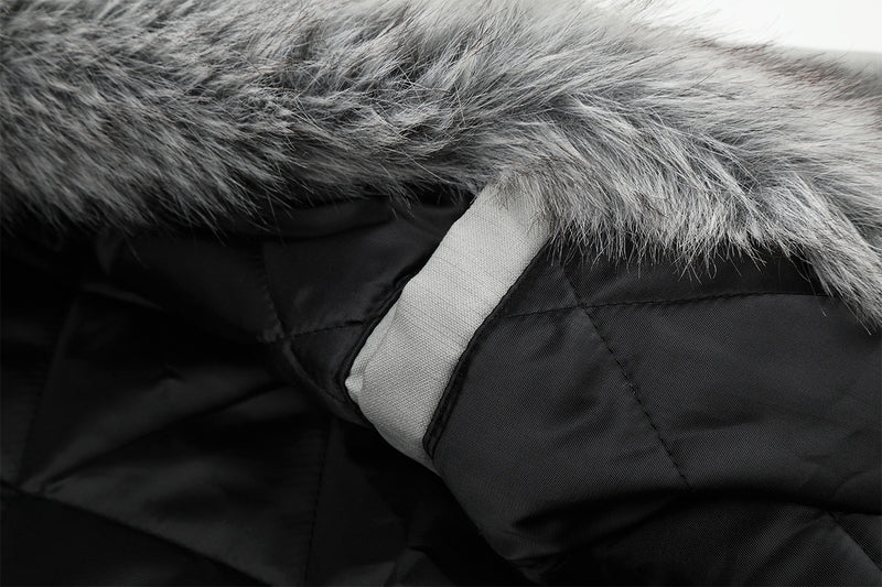 Studded Faux Fur Collar Bomber Jacket – Padded Moto-Inspired Winter Coat