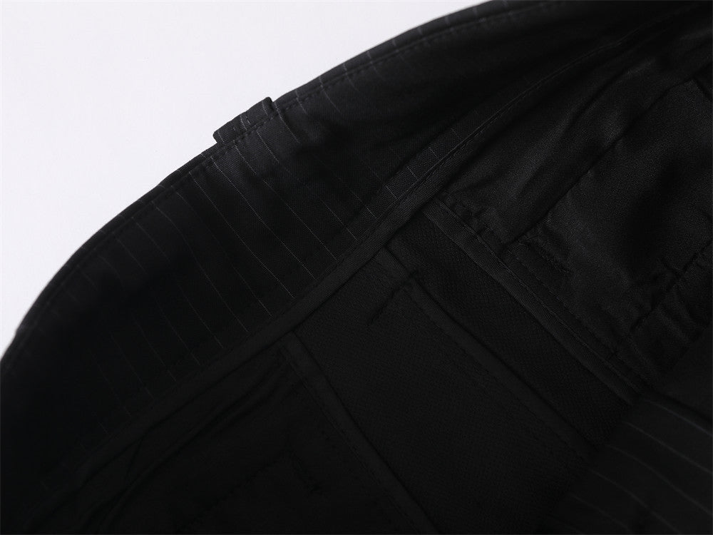 Men's Black Pinstripe Wide-Leg Trousers – Pleated Button-Fly Dress Pants