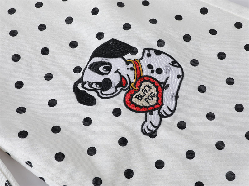 Pantalon baggy wide-leg à pois avec broderies cartoon dalmatien
