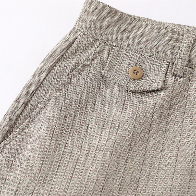Wide-Leg Pinstripe Trousers – Relaxed Fit Pleated Dress Pants