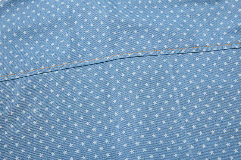 Short Sleeve Button-Up Shirt – All-Over Star Print with Varsity Graphic & Denim