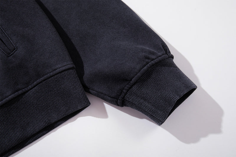Schwerer Zip-Hoodie – Verwaschenes Schwarz, Streetwear-Design mit mehreren Knöpfen