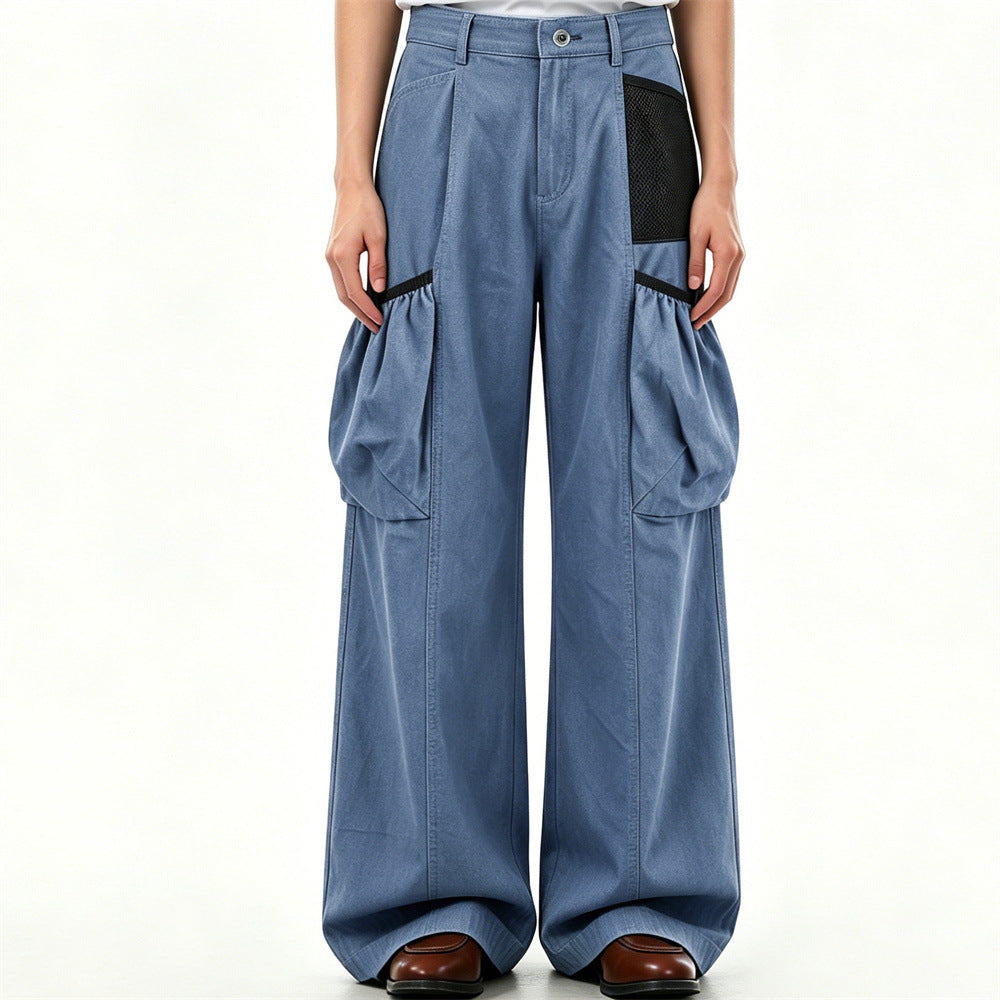 Men's Loose Fit Cargo Pants Wide Leg Bubble Pocket Deconstructed Trousers