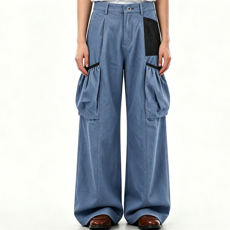 Men's Loose Fit Cargo Pants Wide Leg Bubble Pocket Deconstructed Trousers