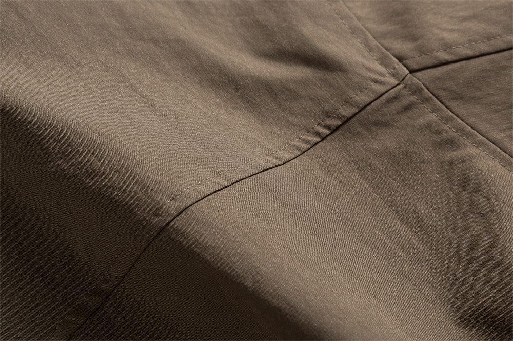 Men's Pleated Bomber Jacket with PU Leather Collar — Relaxed Fit Workwear Flight