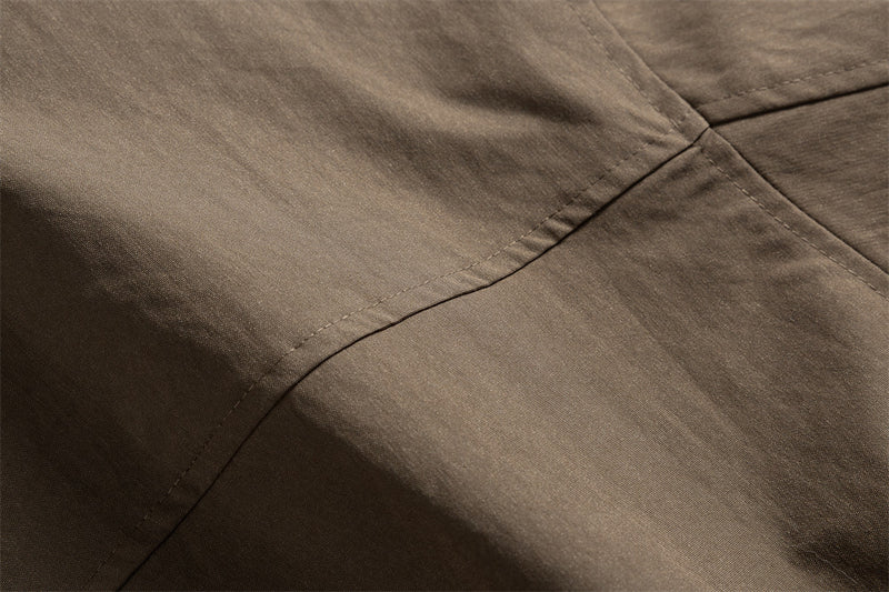 Men's Pleated Bomber Jacket with PU Leather Collar — Relaxed Fit Workwear Flight