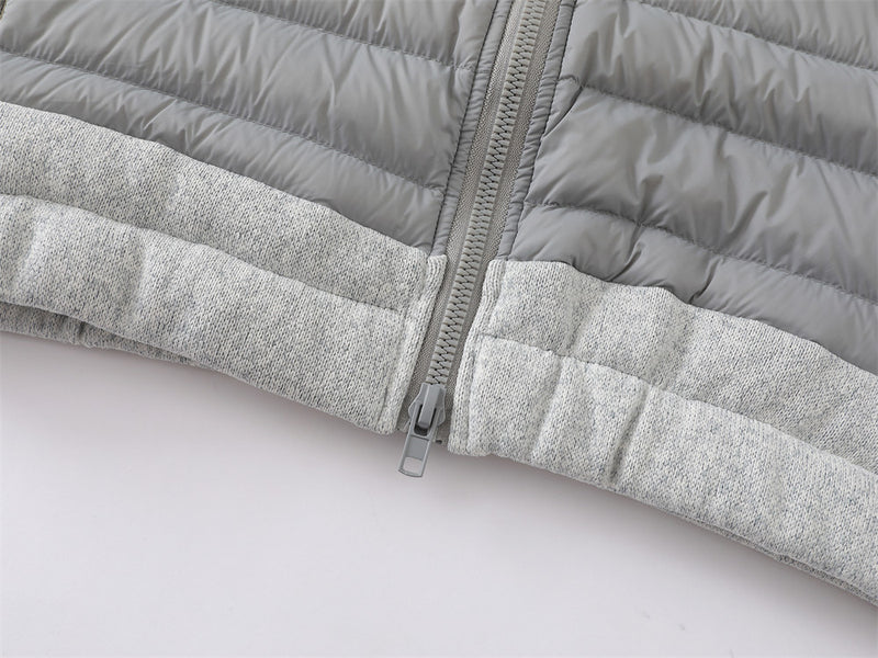 Graue Herren-Hybridjacke mit Kapuze, Reißverschluss und Steppoptik – Strickärmel
