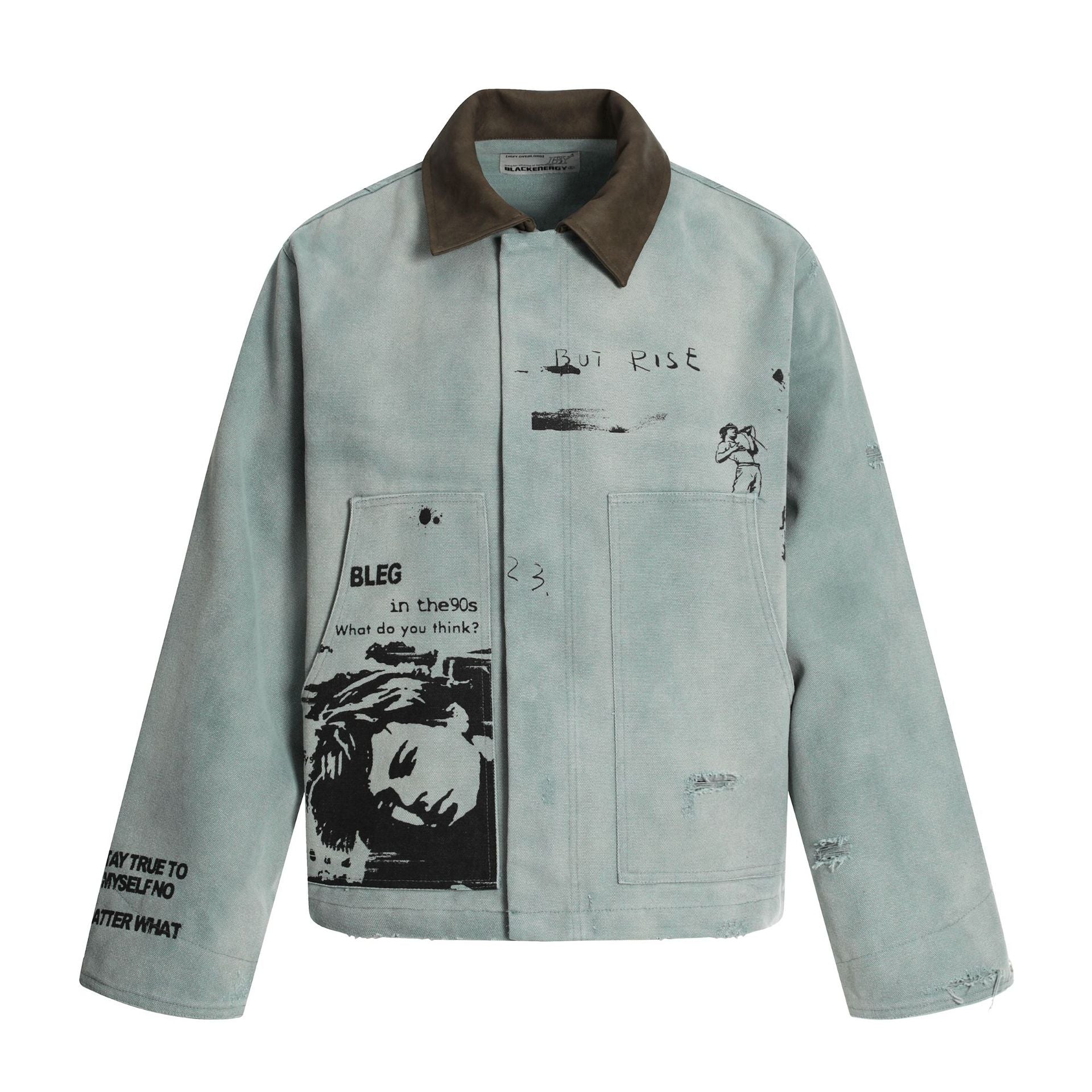 Veste de travail vintage en toile canvas délavée – Manteau workwear imprimé, style Detroit