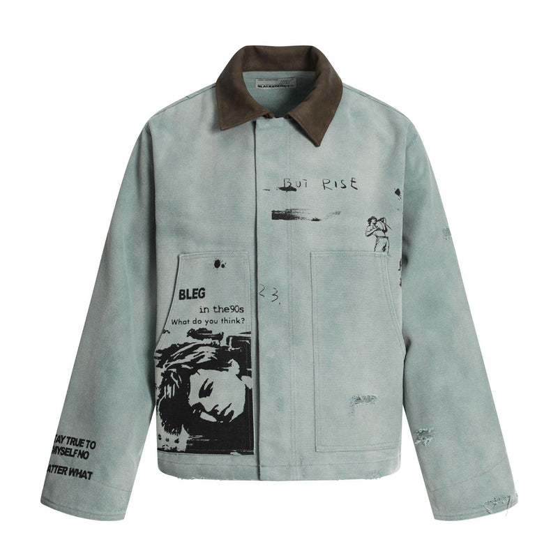 Veste de travail vintage en toile canvas délavée – Manteau workwear imprimé, style Detroit