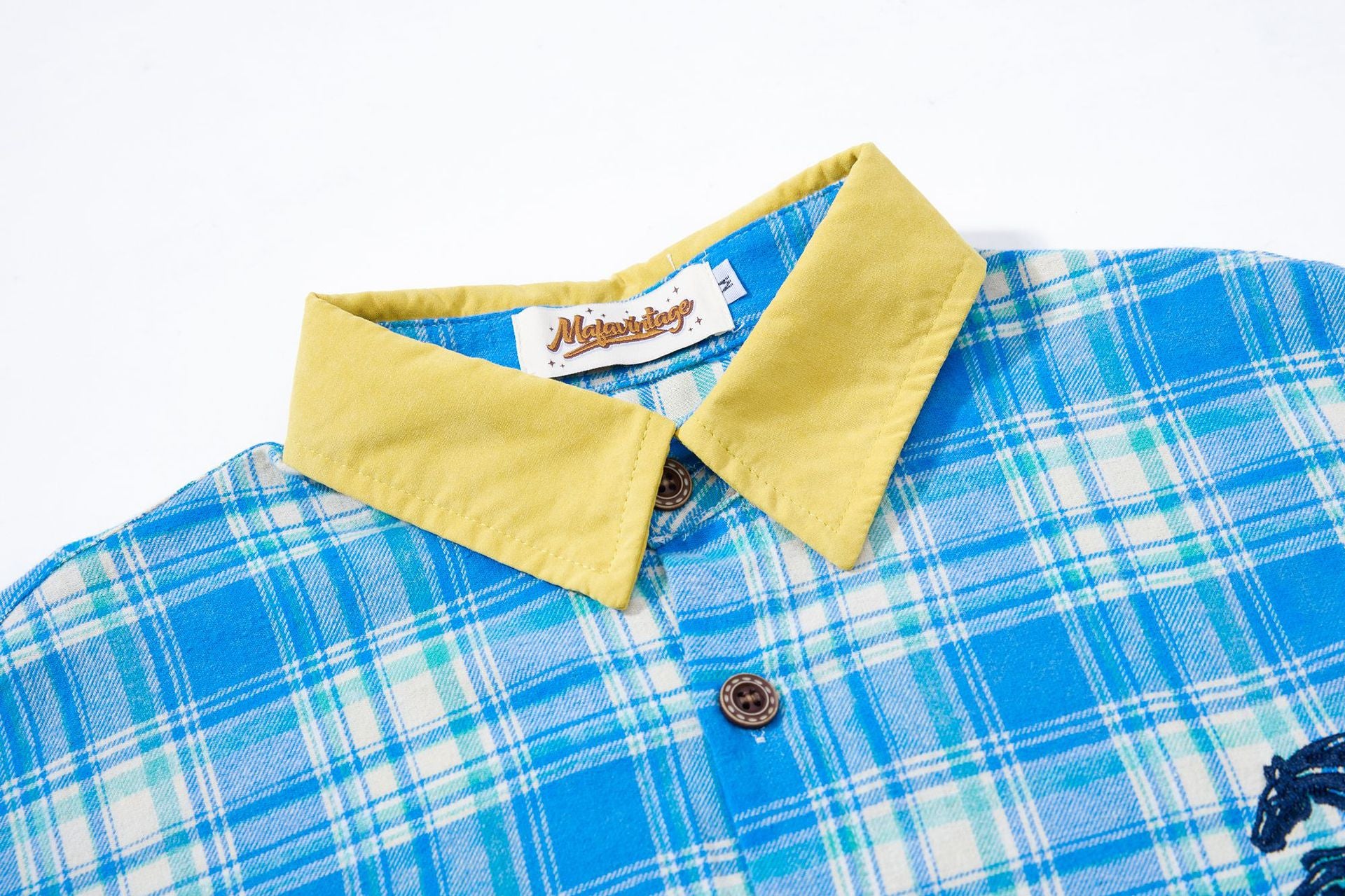 Plaid Flannel Shirt Jacket with Vintage Cartoon Embroidery – Washed Oversized