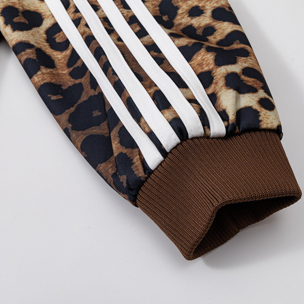 Leopard-Trackjacke – Oversized-Zip-up für Herren mit Schriftzug-Stickerei &