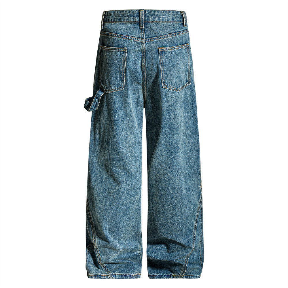Wide-Leg-Carpenter-Jeans – Herrenjeans aus gewaschenem Denim mit asymmetrischer Knopfleiste und Utility-Details