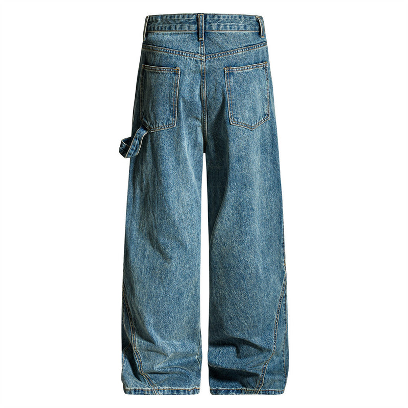 Wide-Leg-Carpenter-Jeans – Herrenjeans aus gewaschenem Denim mit asymmetrischer Knopfleiste und Utility-Details