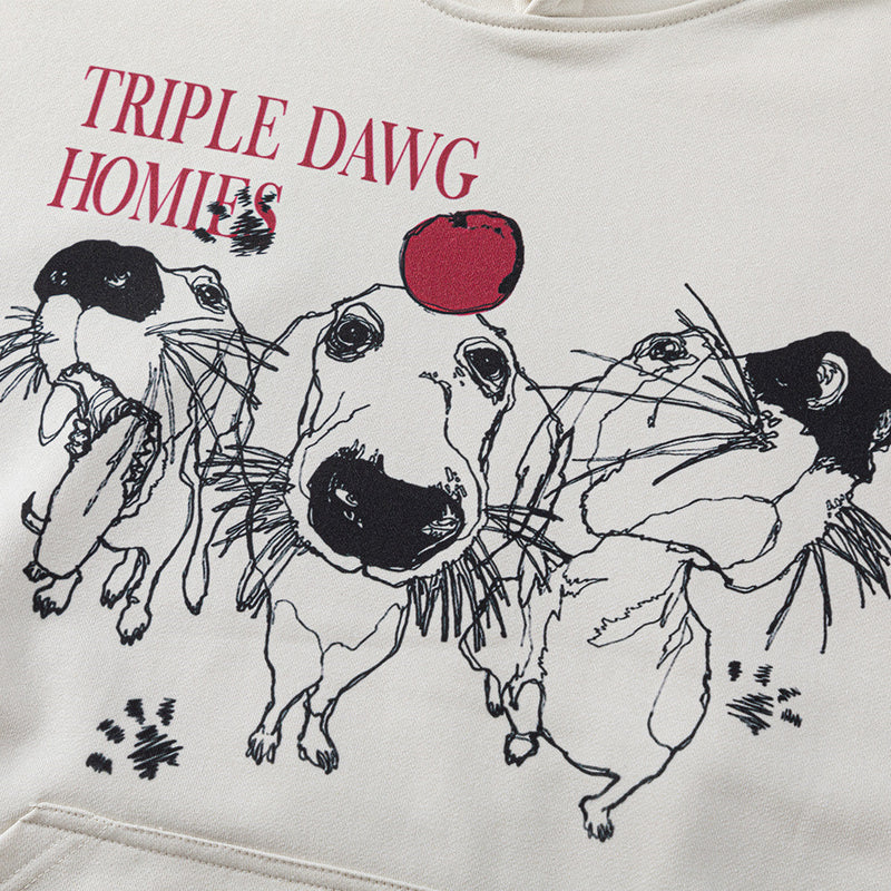Triple Dawg Homies Graphic Pullover Hoodie – Oversized Hip-Hop Sweatshirt