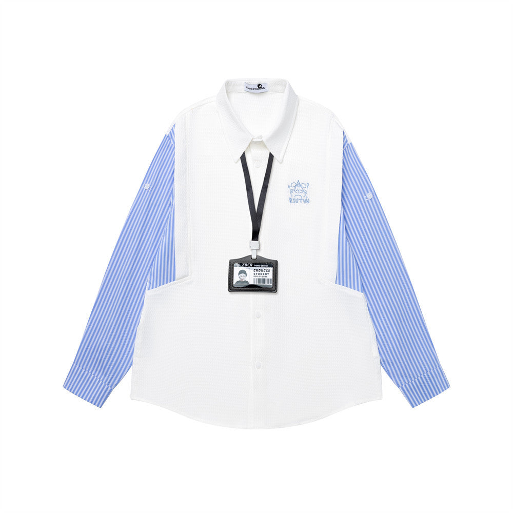 Chemise homme boutonnée à empiècement côtelé & rayures – Coupe preppy oversize