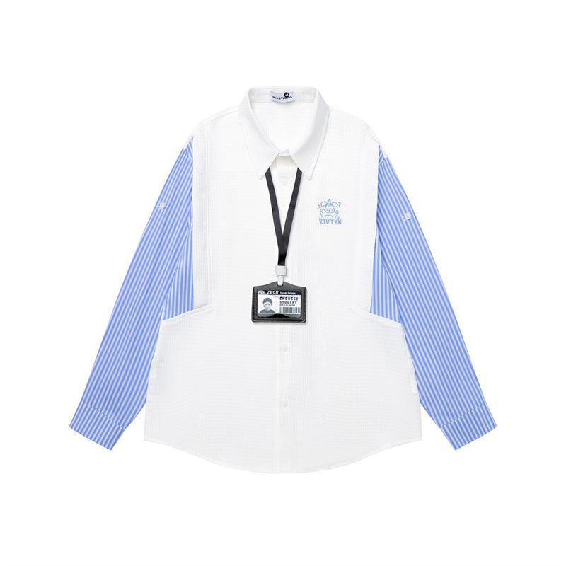 Chemise homme boutonnée à empiècement côtelé & rayures – Coupe preppy oversize