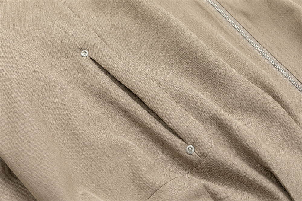 Oversized Zip-Up Harrington Jacket – Pleated Hem Workwear Style