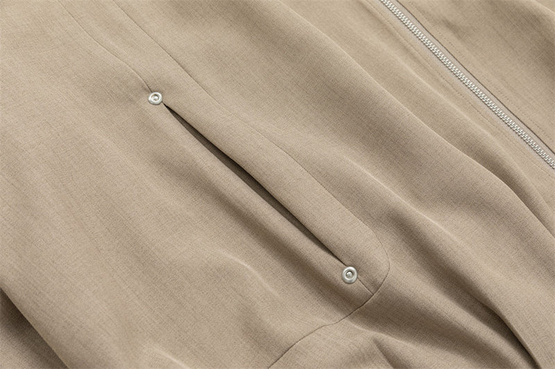 Oversized Zip-Up Harrington Jacket – Pleated Hem Workwear Style